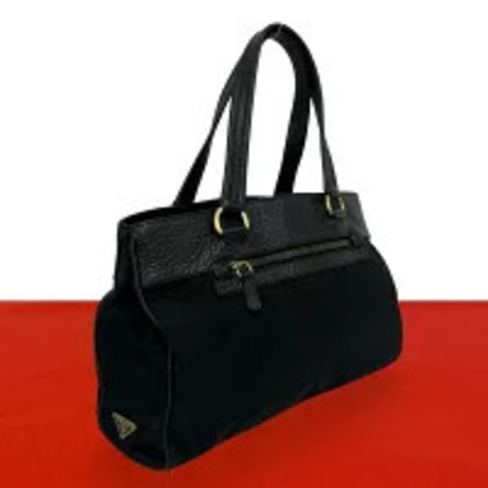 Prada Vela Leather Tote Bag Black
